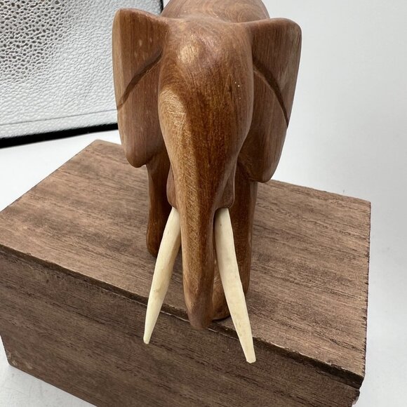 Teak Wood Sculpture of a Left-Facing Elephant from Thailand, "Go For a Walk" - Picture 5 of 13